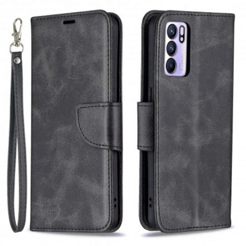 Lederhüllen Für Oppo Reno 6 5G Flip Case Glatte Klappe Schräg