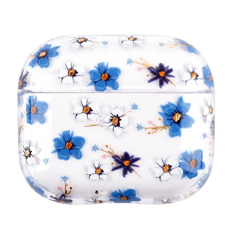 3 Airpods-Hülle Mit Weißen Und Blauen Blumen