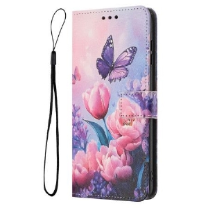 Lederhüllen Realme 14t 5g Handyhülle Rosa Blumen Und Schmetterlinge