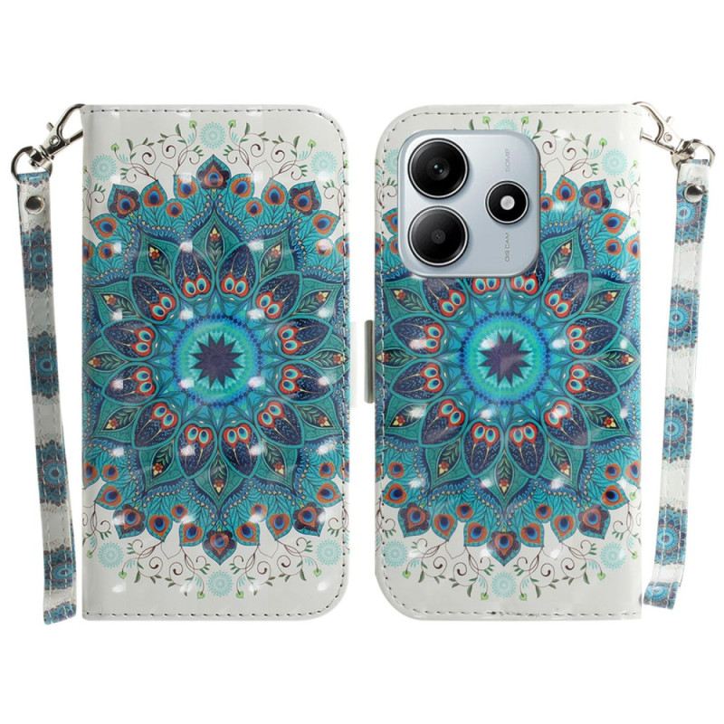 Lederhüllen Xiaomi Redmi Note 14 5g Handyhülle Schlüsselband Mit Grünem Mandala-motiv