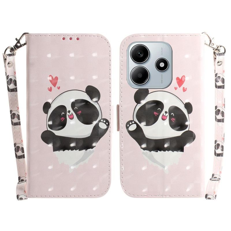 Lederhüllen Xiaomi Redmi Note 14 5g Panda-liebe Schlüsselband