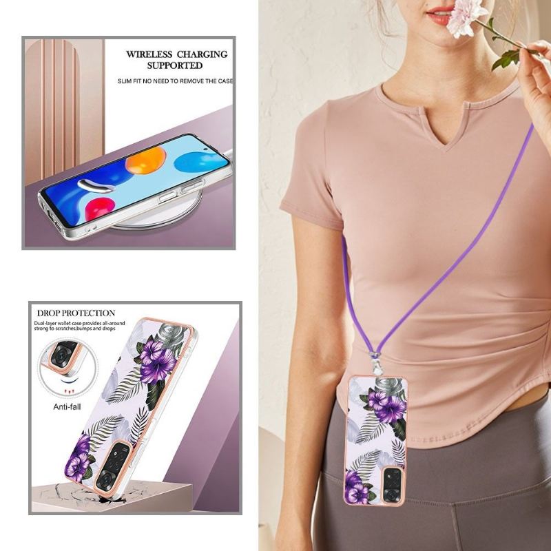 Handyhülle Für Xiaomi Redmi Note 11 / Note 11S Mit Kordel Exotische Blumen