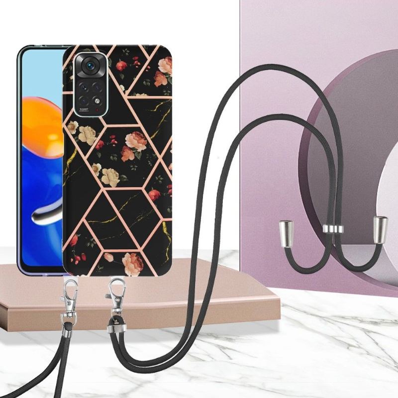 Hülle Für Xiaomi Redmi Note 11 / Note 11S Mit Kordel Marmor Und Blumen