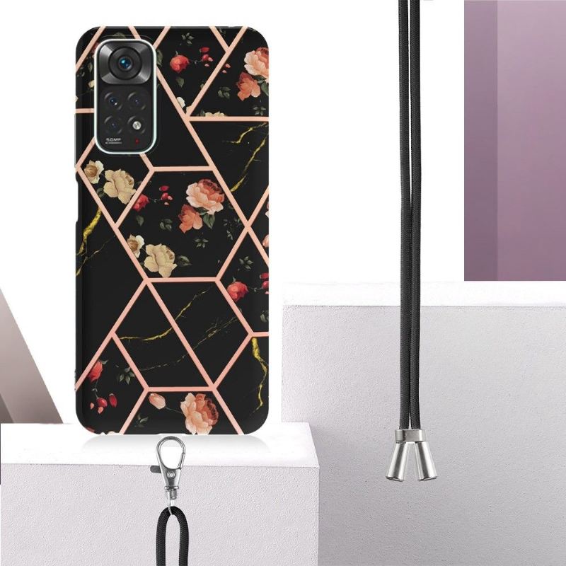 Hülle Für Xiaomi Redmi Note 11 / Note 11S Mit Kordel Marmor Und Blumen