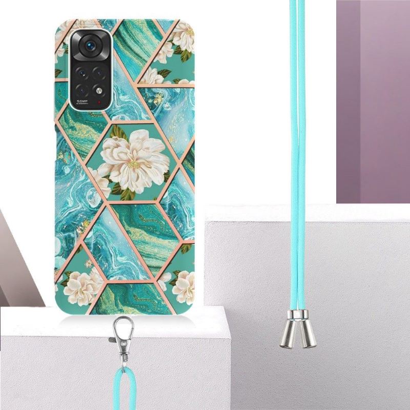 Hülle Für Xiaomi Redmi Note 11 / Note 11S Mit Kordel Marmor Und Weiße Blumen