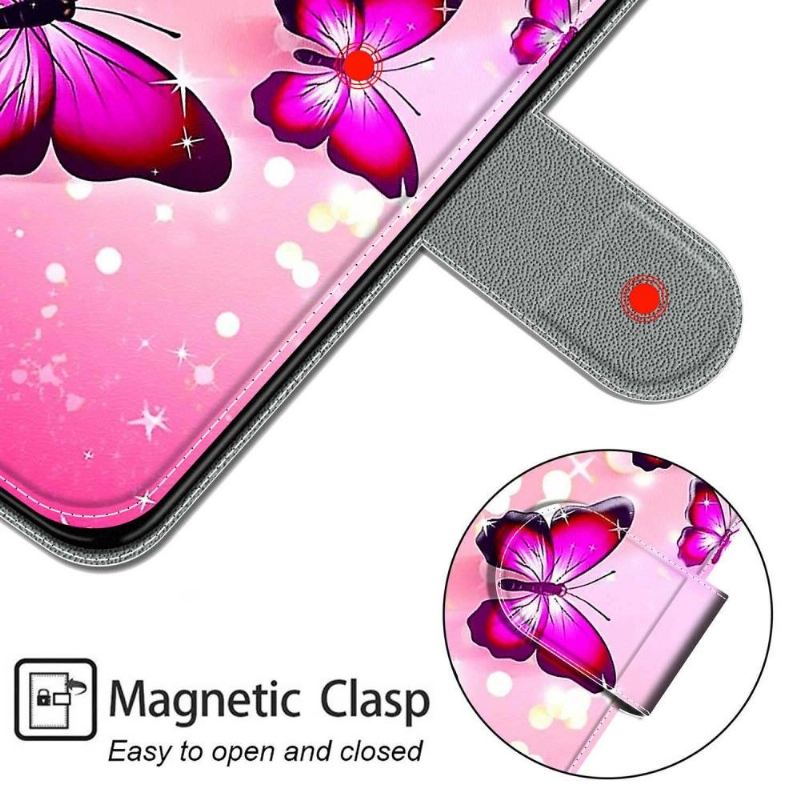 Lederhüllen Für Xiaomi Redmi Note 11 / Note 11S Rosa Schmetterlinge