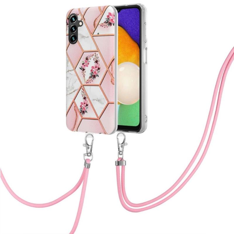 Hülle Für Samsung Galaxy A13 5G Mit Kordel Marmor Und Blumenkrone