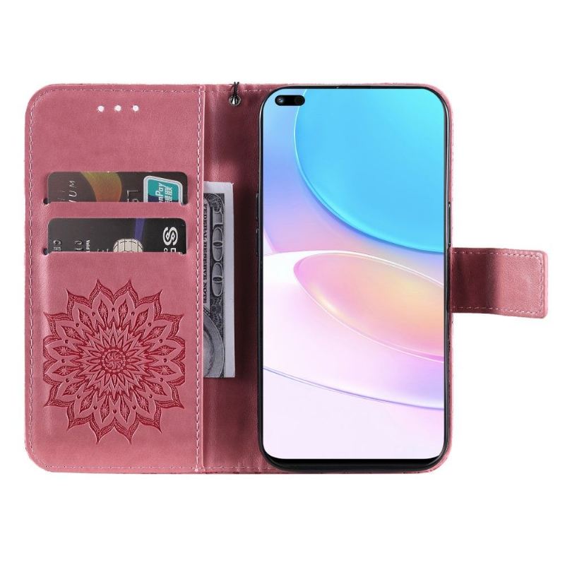 Flip Case Für Honor 50 Lite / Huawei Nova 8i Mit Kordel Sonnenblume