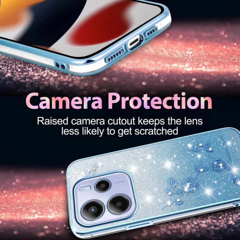 Hülle Xiaomi Redmi Note 14 4g Glitzernde Blumen Mit Farbverlauf