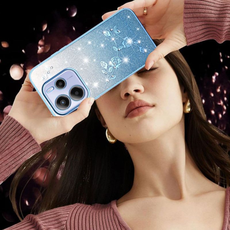 Hülle Xiaomi Redmi Note 14 4g Glitzernde Blumen Mit Farbverlauf