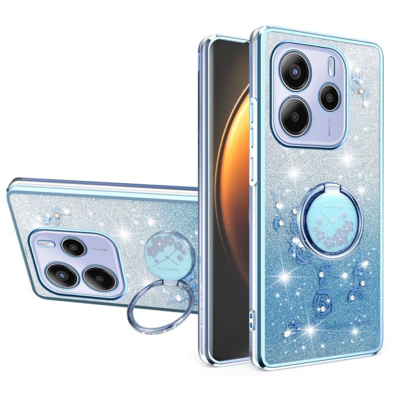 Hülle Xiaomi Redmi Note 14 4g Ringhalter Mit Strasssteinen Und Blumen