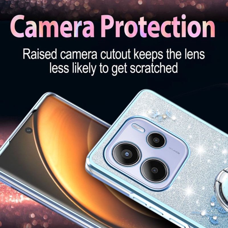 Hülle Xiaomi Redmi Note 14 4g Ringhalter Mit Strasssteinen Und Blumen