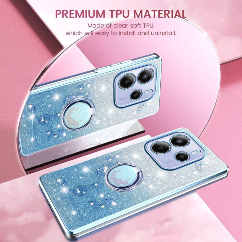 Hülle Xiaomi Redmi Note 14 4g Ringhalter Mit Strasssteinen Und Blumen