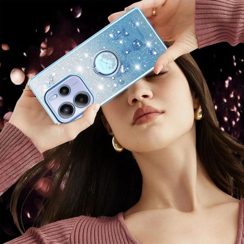 Hülle Xiaomi Redmi Note 14 4g Ringhalter Mit Strasssteinen Und Blumen