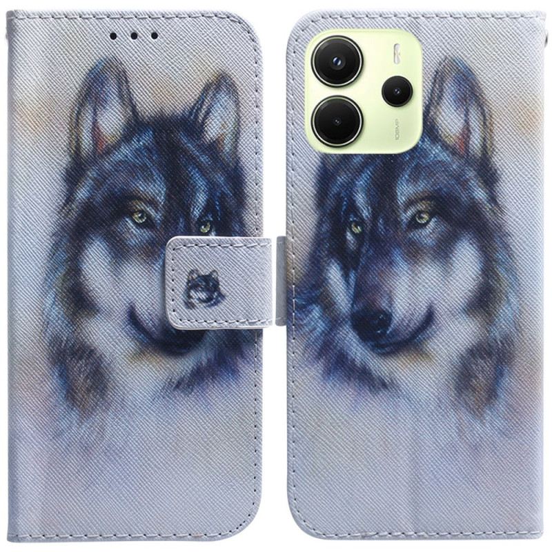 Lederhüllen Für Xiaomi Redmi Note 14 4g Aquarellwolf