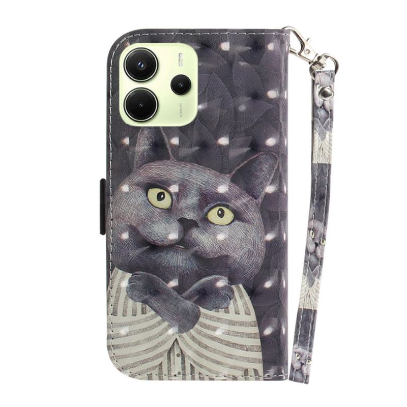 Lederhüllen Für Xiaomi Redmi Note 14 4g Graue Katze Mit Riemen
