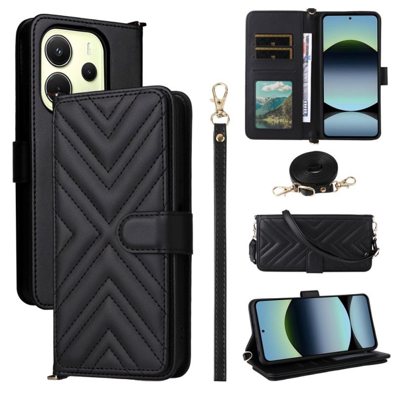 Lederhüllen Für Xiaomi Redmi Note 14 4g Premium-portemonnaie Mit Riemen Und Schulterriemen