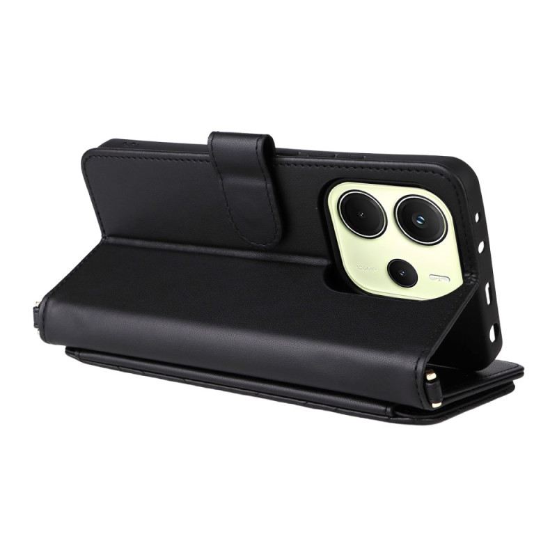 Lederhüllen Für Xiaomi Redmi Note 14 4g Premium-portemonnaie Mit Riemen Und Schulterriemen