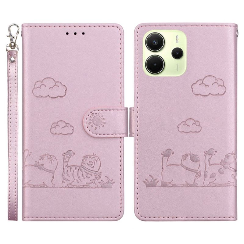 Lederhüllen Für Xiaomi Redmi Note 14 4g Schulterriemen Mit Katzenmotiv