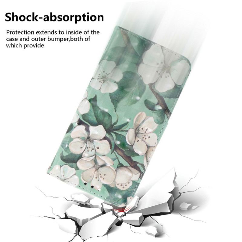 Lederhüllen Für Xiaomi Redmi Note 14 4g Weiße Blumen Mit Riemen