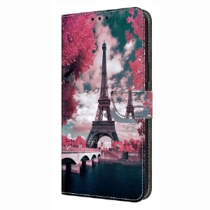 Lederhüllen Xiaomi Redmi Note 14 4g Eiffelturm Mit Blumenmuster