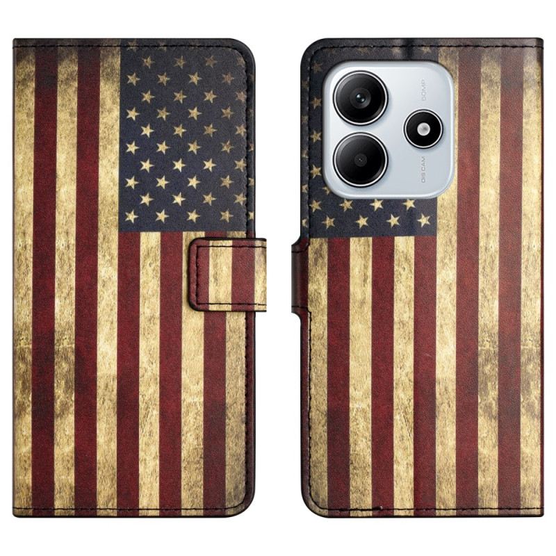 Lederhüllen Xiaomi Redmi Note 14 4g Handyhülle Amerikanische Flagge (vintage)
