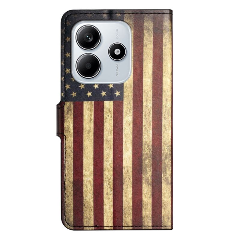 Lederhüllen Xiaomi Redmi Note 14 4g Handyhülle Amerikanische Flagge (vintage)