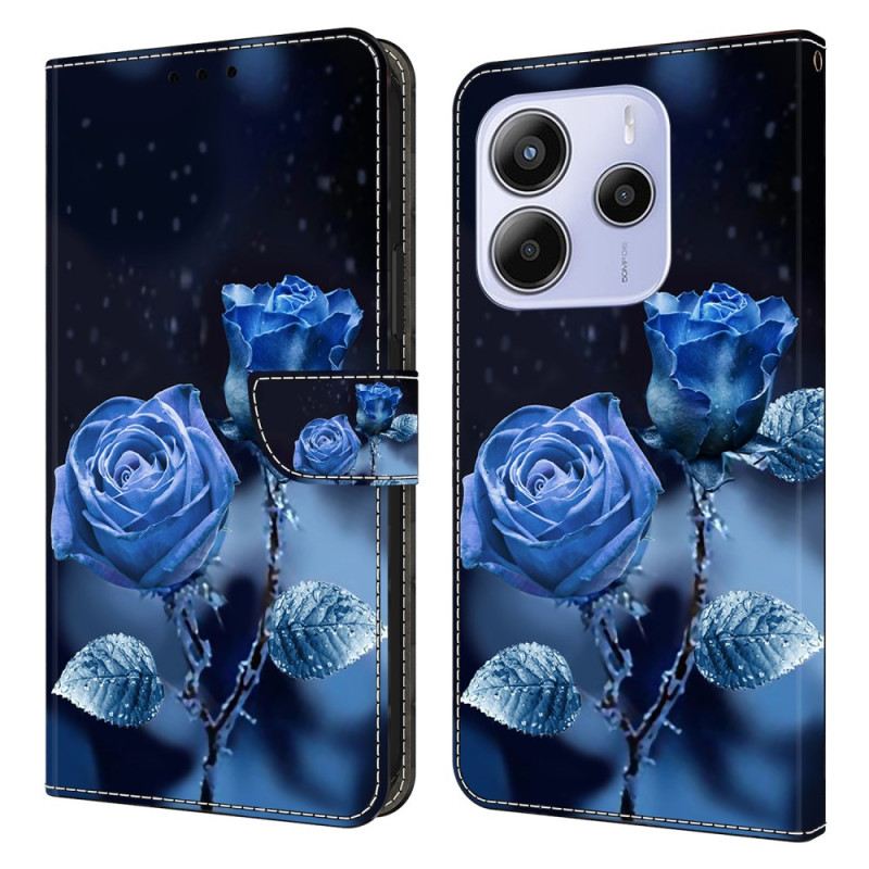 Lederhüllen Xiaomi Redmi Note 14 4g Handyhülle Blaue Rosen