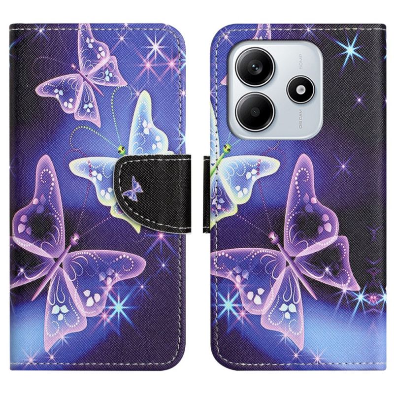 Lederhüllen Xiaomi Redmi Note 14 4g Handyhülle Funkelnde Schmetterlinge