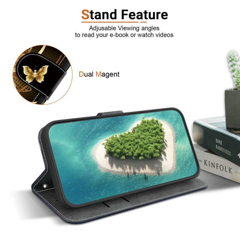 Lederhüllen Xiaomi Redmi Note 14 4g Handyhülle Goldene Blume