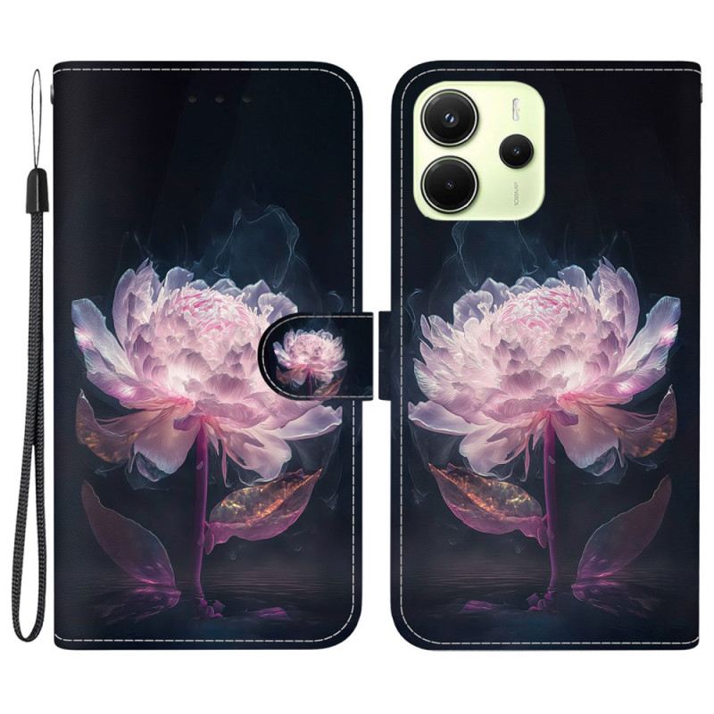 Lederhüllen Xiaomi Redmi Note 14 4g Handyhülle Rosa Pfingstrose