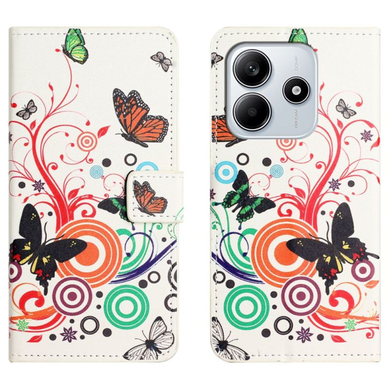 Lederhüllen Xiaomi Redmi Note 14 4g Handyhülle Schmetterlinge Auf Weißem Hintergrund