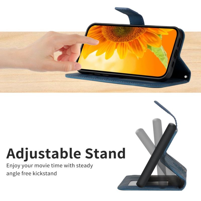 Lederhüllen Xiaomi Redmi Note 14 4g Handyhülle Sonnenblumenmuster Mit Riemen