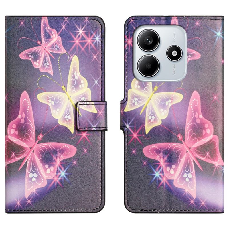 Lederhüllen Xiaomi Redmi Note 14 4g Leuchtende Schmetterlinge