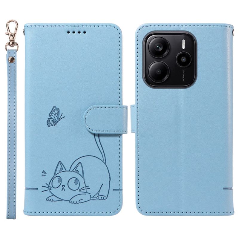 Lederhüllen Xiaomi Redmi Note 14 4g Lustige Katze Mit Riemen