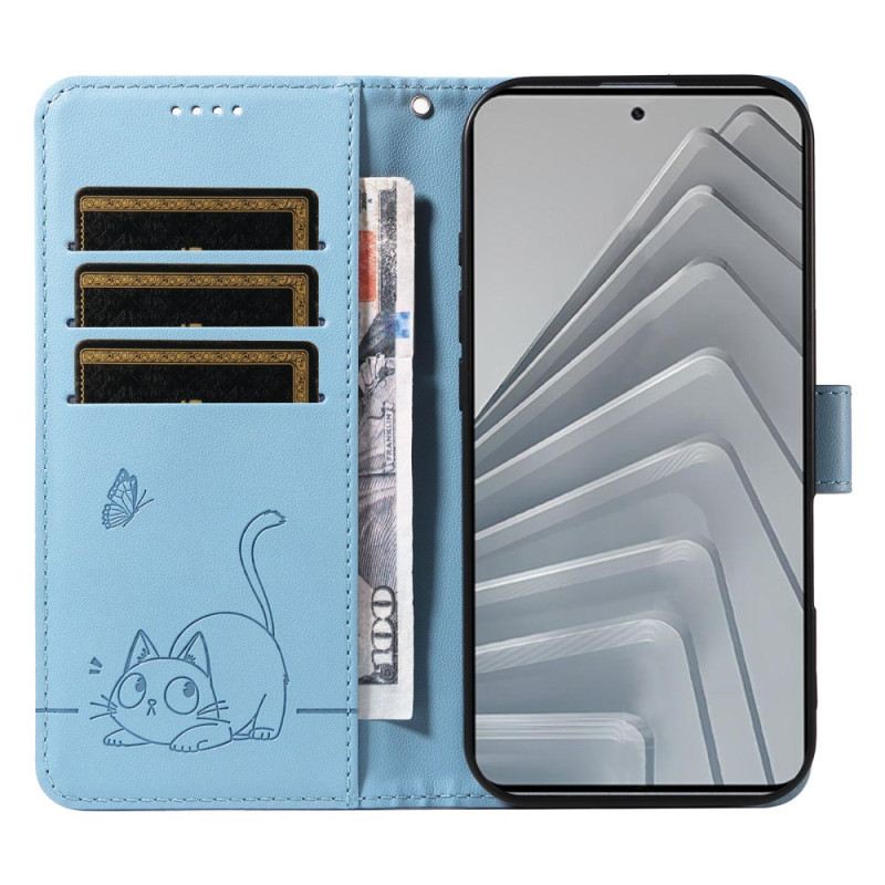 Lederhüllen Xiaomi Redmi Note 14 4g Lustige Katze Mit Riemen