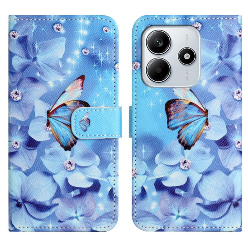 Lederhüllen Xiaomi Redmi Note 14 4g Schmetterlinge Und Diamanten