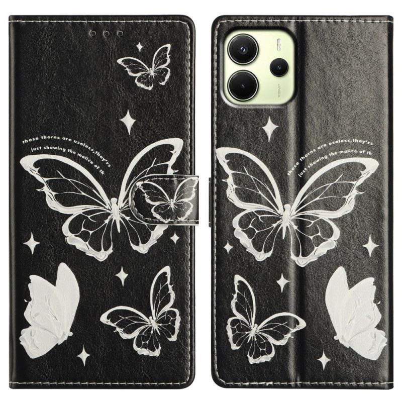 Lederhüllen Xiaomi Redmi Note 14 4g Schwarz-weiße Schmetterlinge