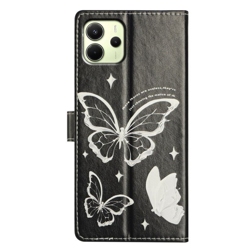 Lederhüllen Xiaomi Redmi Note 14 4g Schwarz-weiße Schmetterlinge