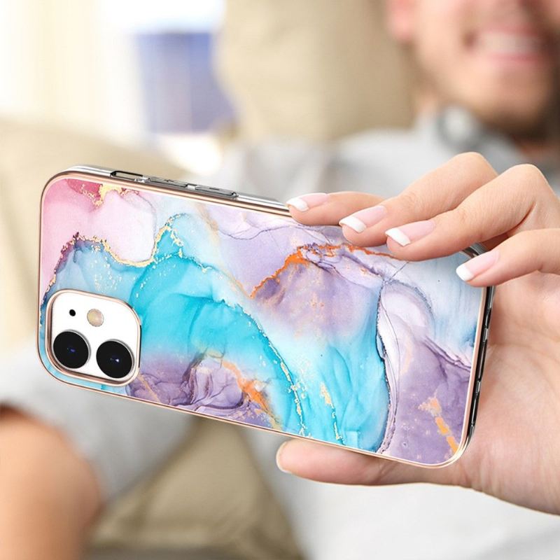 Handyhülle Für iPhone 12 Mini Blau Gefärbter Marmor
