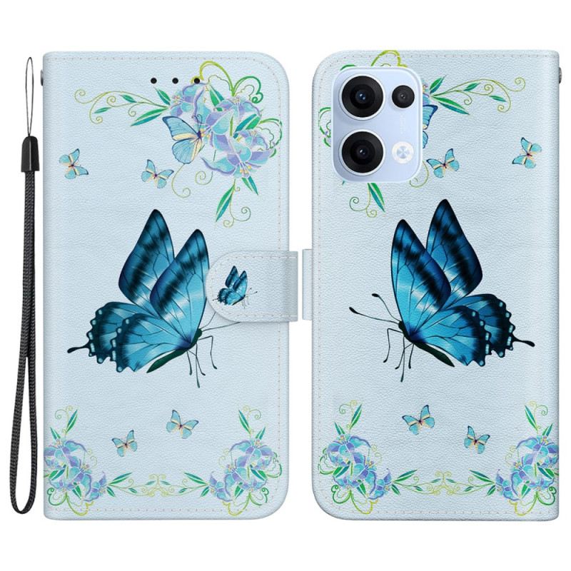 Lederhüllen Für Oppo Reno 13 5g Schmetterling Und Blaue Blumen