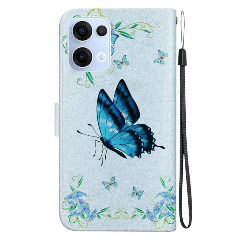 Lederhüllen Für Oppo Reno 13 5g Schmetterling Und Blaue Blumen