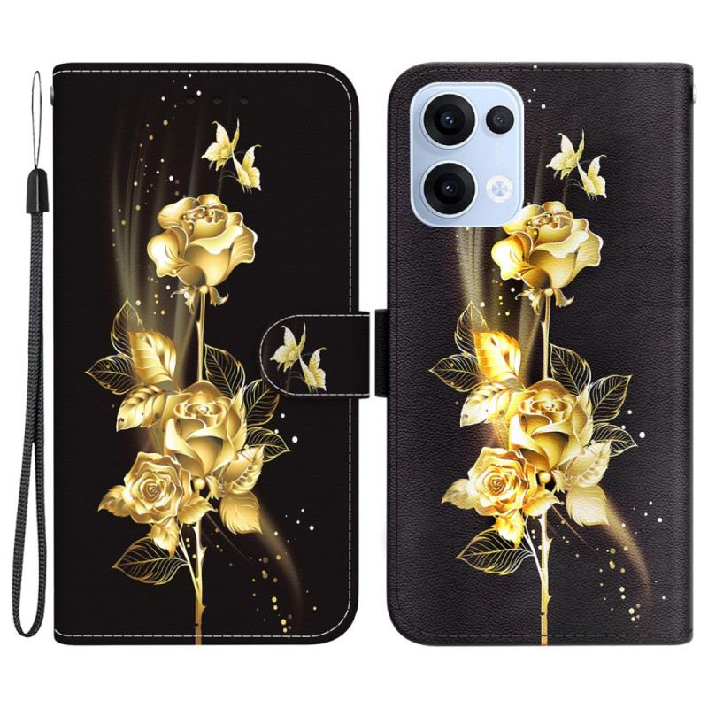 Lederhüllen Oppo Reno 13 5g Goldene Und Rosa Schmetterlinge