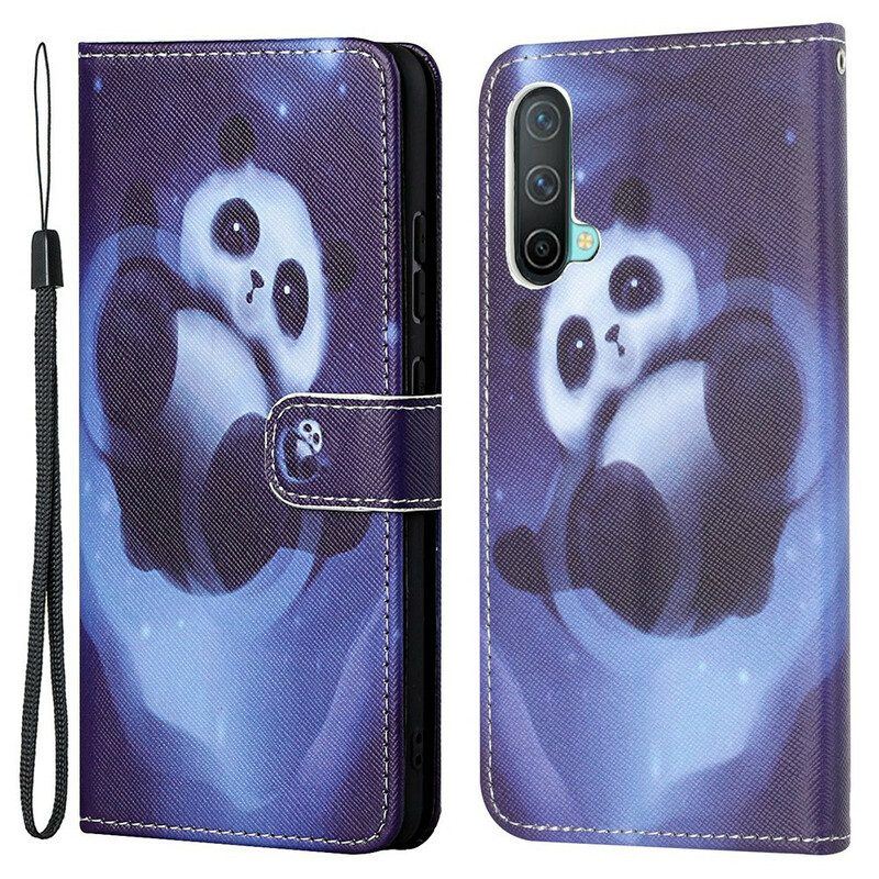 Lederhüllen Für OnePlus Nord CE 5G Mit Kordel Panda Space Mit Schlüsselband