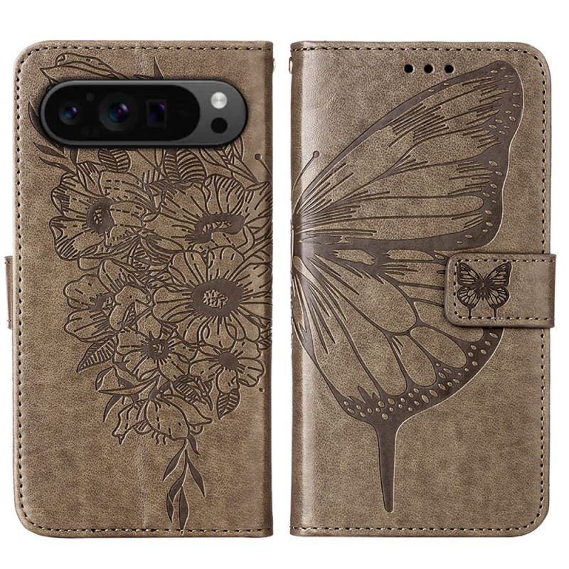 Lederhüllen Google Pixel 9 Pro Xl Handyhülle Schlüsselband Mit Schmetterlingsgrafik