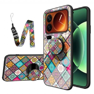 Hülle Für Xiaomi 17 Pro Max Patchwork-ständer Und -tragegurt