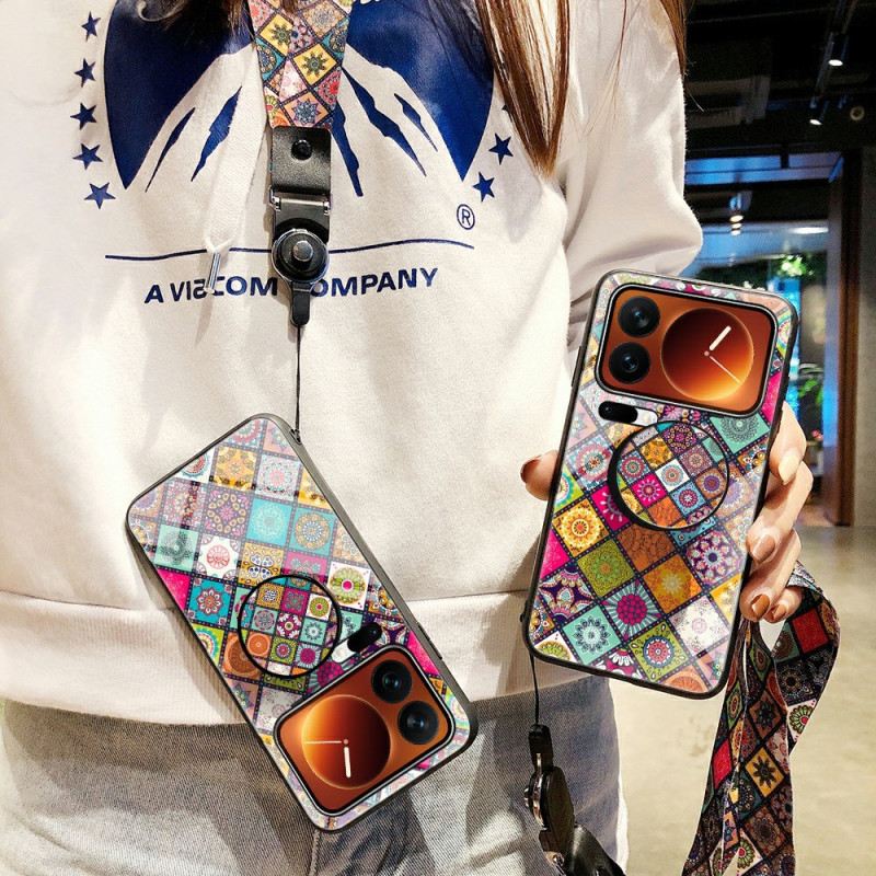 Hülle Für Xiaomi 17 Pro Max Patchwork-ständer Und -tragegurt