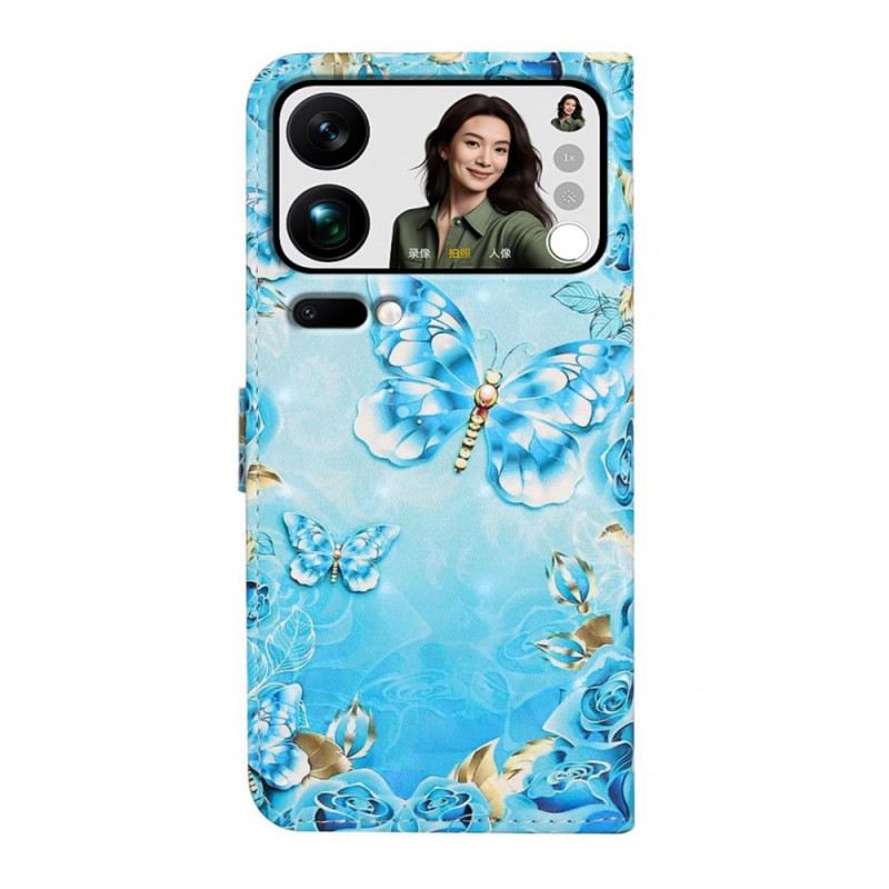 Lederhüllen Xiaomi 17 Pro Max Handyhülle Schmetterlinge Und Diamanten