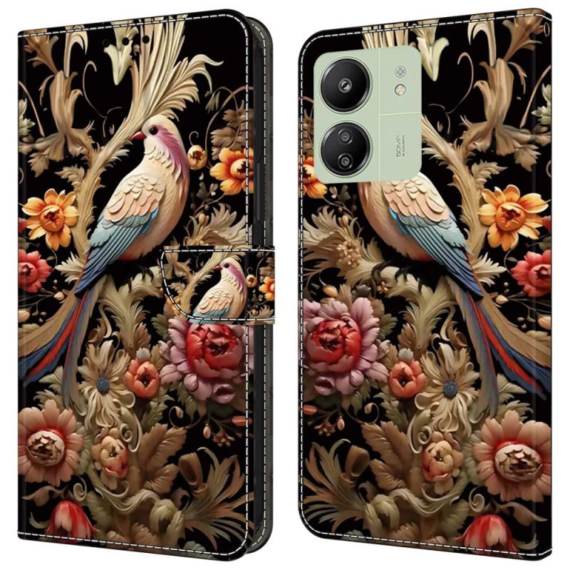 Lederhüllen Für Poco C65 Vintage Blume Und Vogel