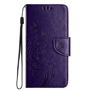 Lederhüllen Für Poco C75 Blumen Und Schmetterlinge Mit Lanyard